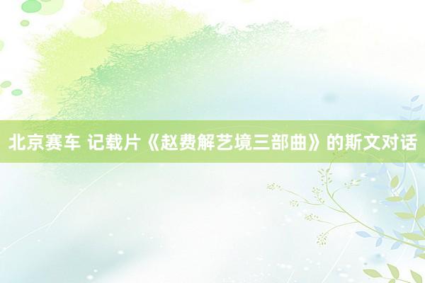 北京赛车 记载片《赵费解艺境三部曲》的斯文对话