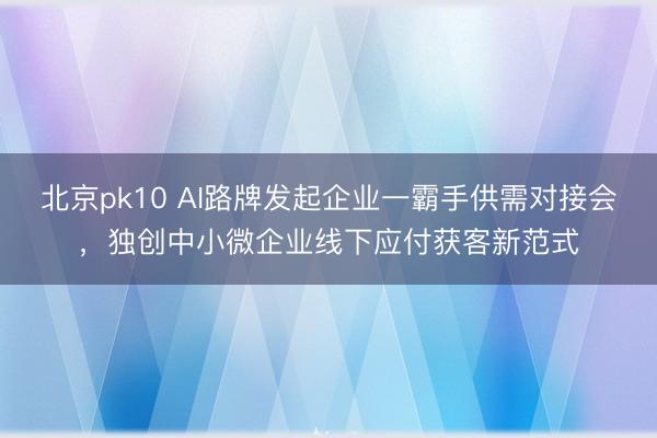北京pk10 AI路牌发起企业一霸手供需对接会，独创中小微企业线下应付获客新范式